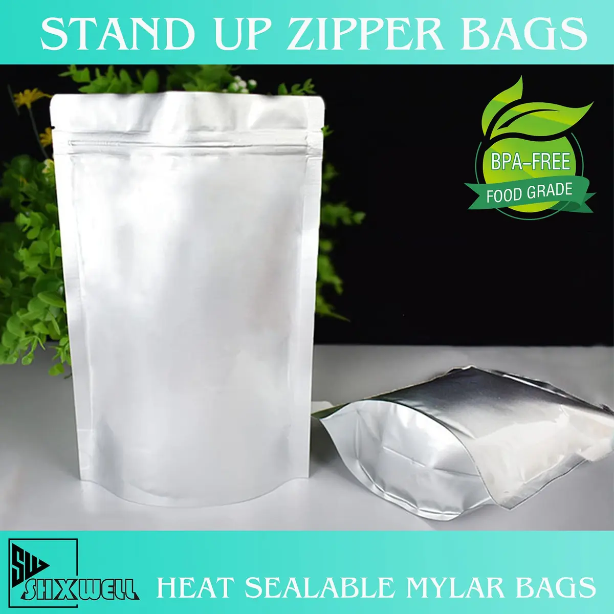 SHXWELL 1 Gallon Mylar Bags 25.4cm x 35.6cm (10"x14") | 50 Count Extra Thick 10 Mil Stand-Up Zipper Pouches for Long Term Food Storage - view 7