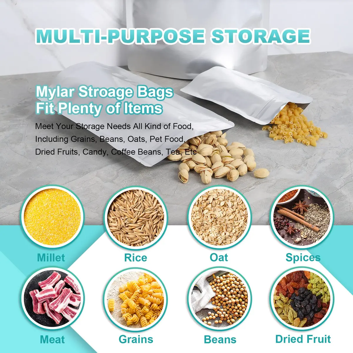 SHXWELL 1 Gallon Mylar Bags 25.4cm x 35.6cm (10"x14") | 50 Count Extra Thick 10 Mil Stand-Up Zipper Pouches for Long Term Food Storage - view 4