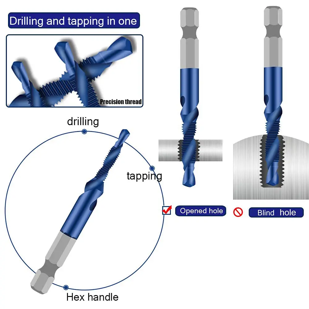 ASDTODW Combination Drill & Taps Bit Set M3-M10 Hex Shank | 6-Piece Metric Threading Tool Set - view 4