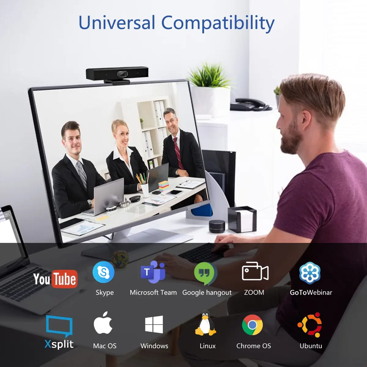 PolaTab Conference Room Camera, 3-in-1, 1080p Full HD Webcam with Microphone and Speaker, USB Plug and Play, Wide Angle Video Conference Camera for Desktop, Laptop, Mac, PC (Black) - view 7