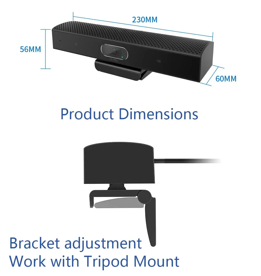 PolaTab Conference Room Camera, 3-in-1, 1080p Full HD Webcam with Microphone and Speaker, USB Plug and Play, Wide Angle Video Conference Camera for Desktop, Laptop, Mac, PC (Black) - view 9