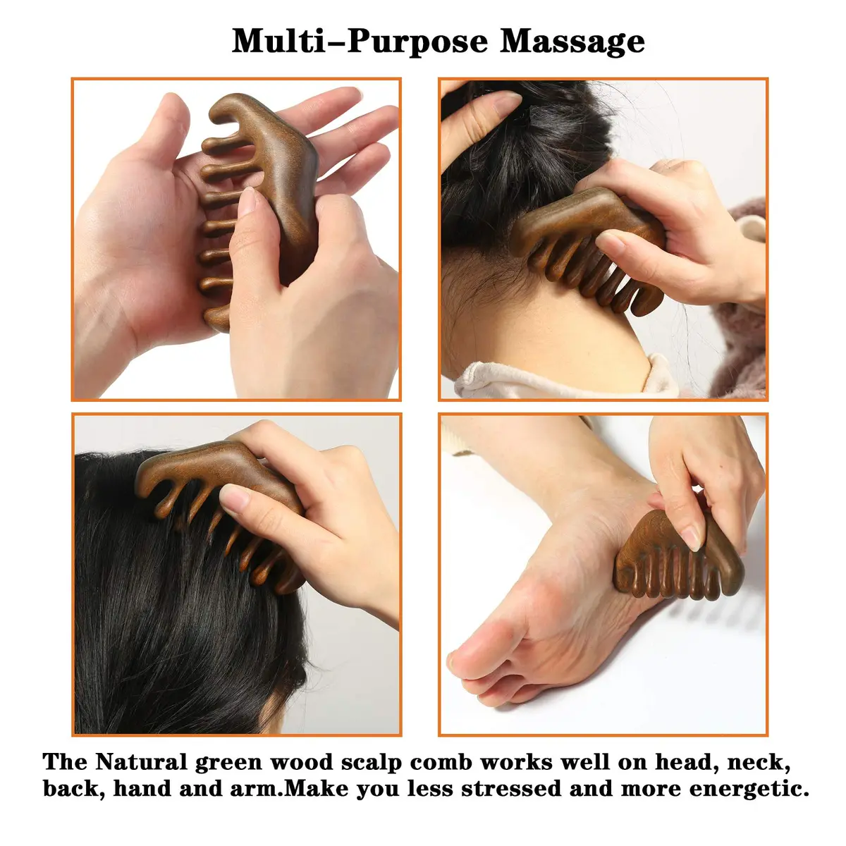 MIUPOO Natural Green Wood Wide Tooth Comb | Scalp Massager for Hair & Meridian Relaxation (1 Count) - view 5