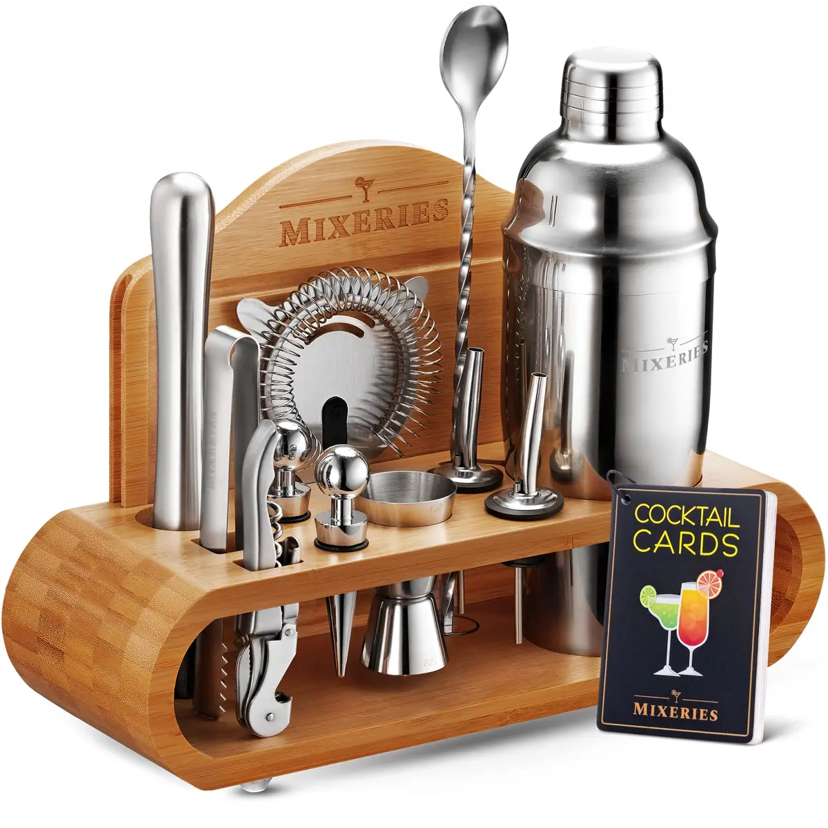 Mixeries 19 Piece Bar Set Cocktail Shaker Set with Stand 700ml (24 oz) | Premium 304 Stainless Steel Bartender Kit - main product image