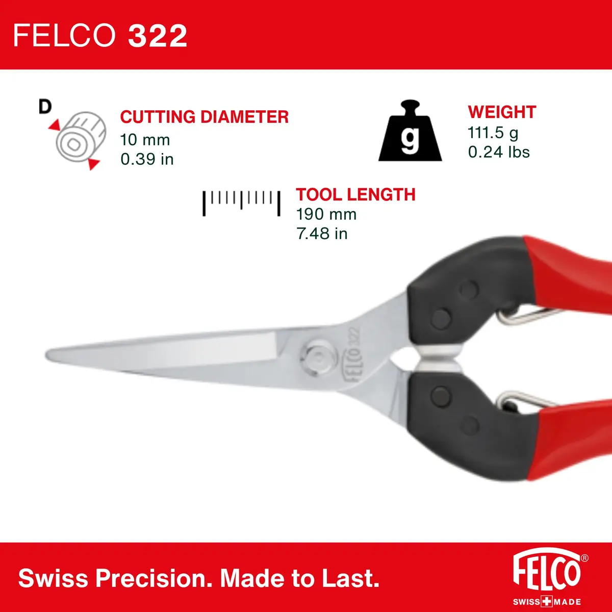 FELCO F322 Garden Snips 9.84" with Curved Blade & Rounded Tip | Carbon Steel Pruning Shears for Gardening - view 4