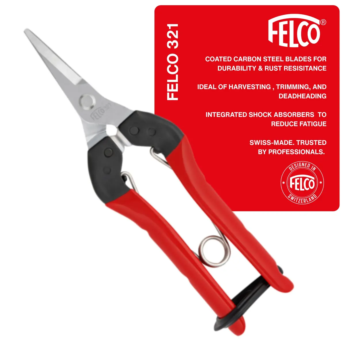 FELCO F321 Pruning Snips – 7" Garden Clippers with Curved Blade & Rounded Tip | Carbon Steel Shears for Gardening - main product image