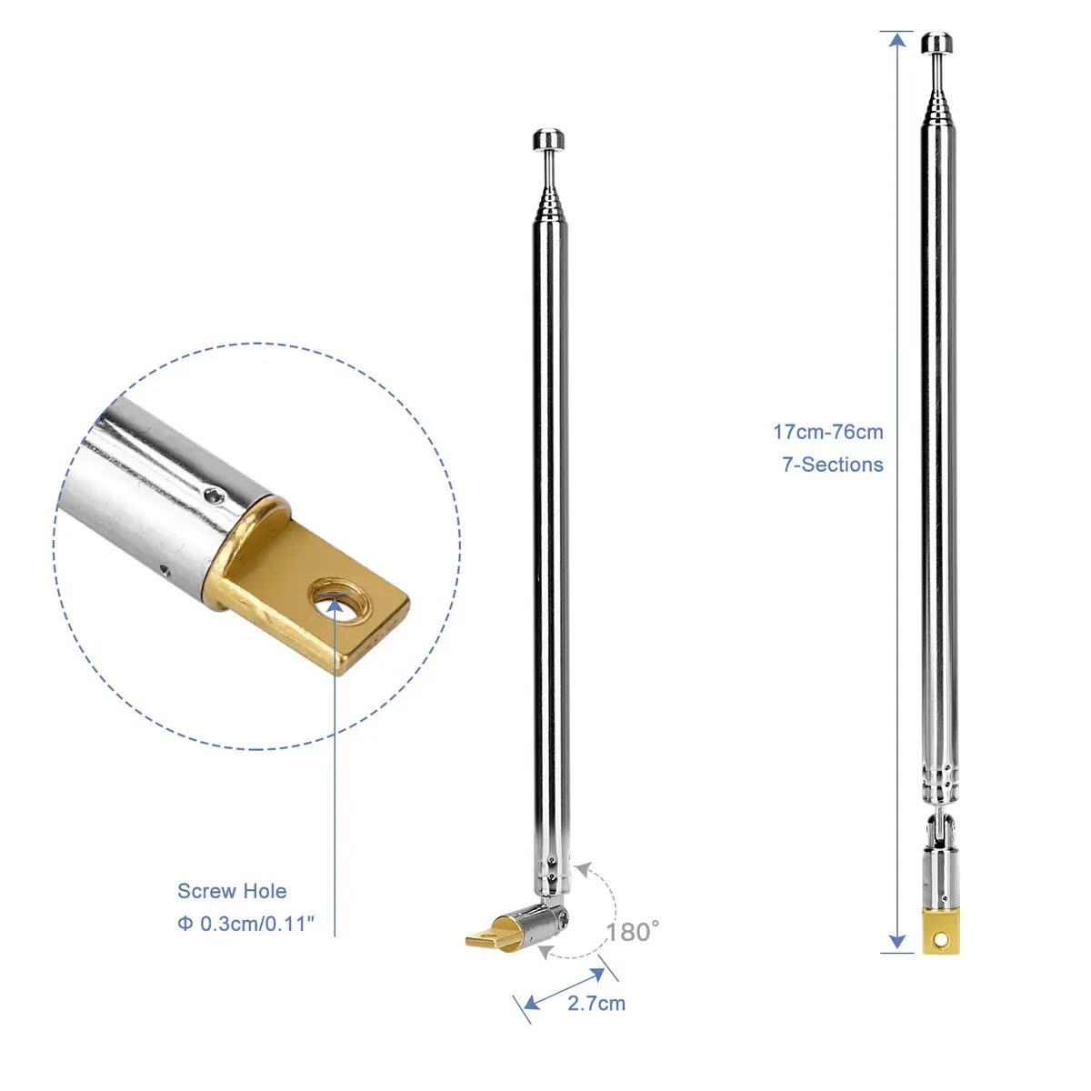 ENUODA Telescopic FM Antenna 17-76cm | Portable Radio & Home Stereo Receiver Compatible - view 2
