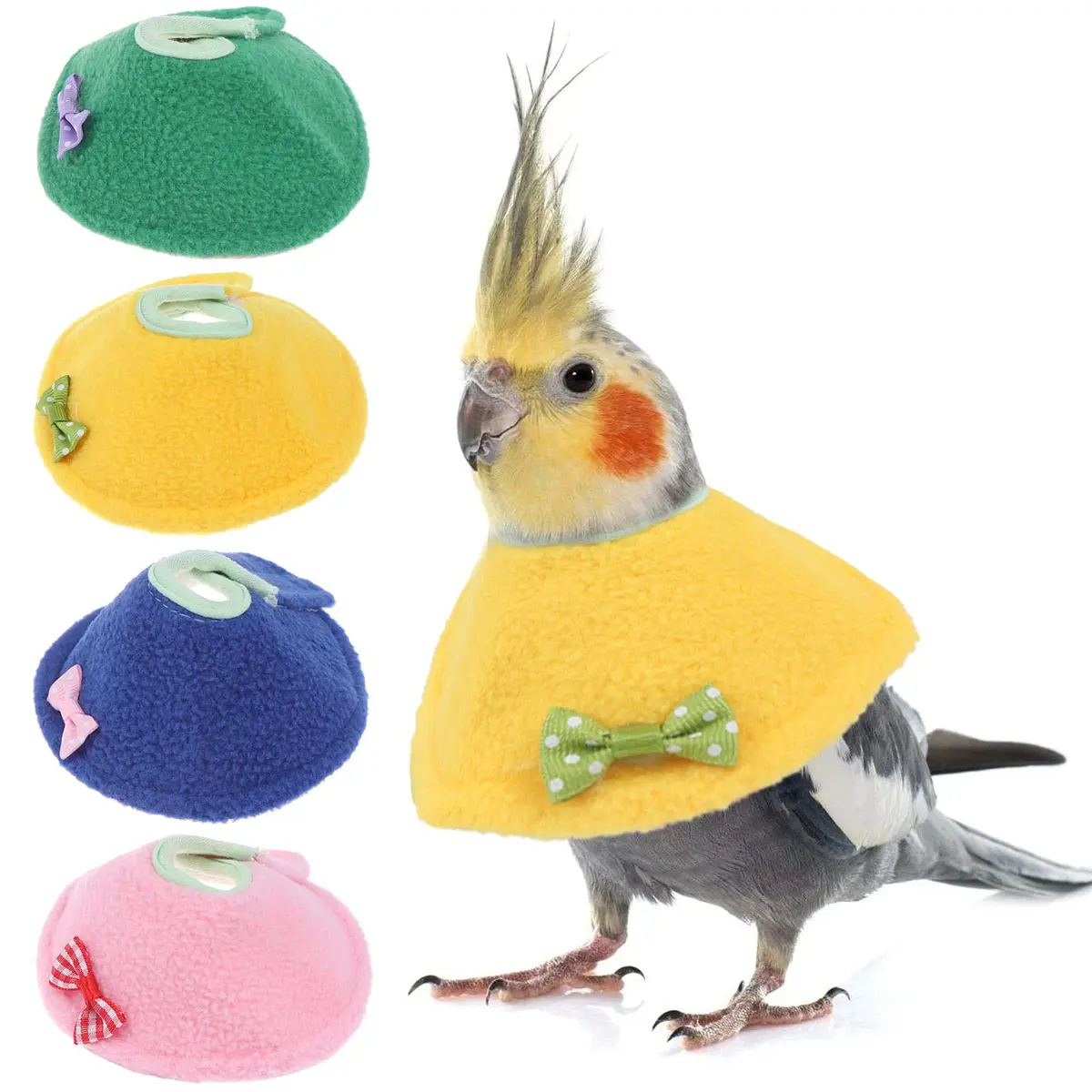 Haomian 4 Pack Soft Bird Elizabethan Collars for Small Parrots | Adjustable Cotton Recovery Cone (70-120 chars) - main product image