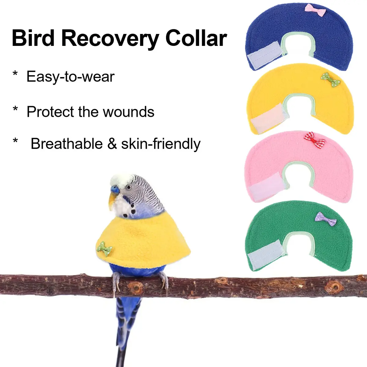 Haomian 4 Pack Soft Bird Elizabethan Collars for Small Parrots | Adjustable Cotton Recovery Cone (70-120 chars) - view 6
