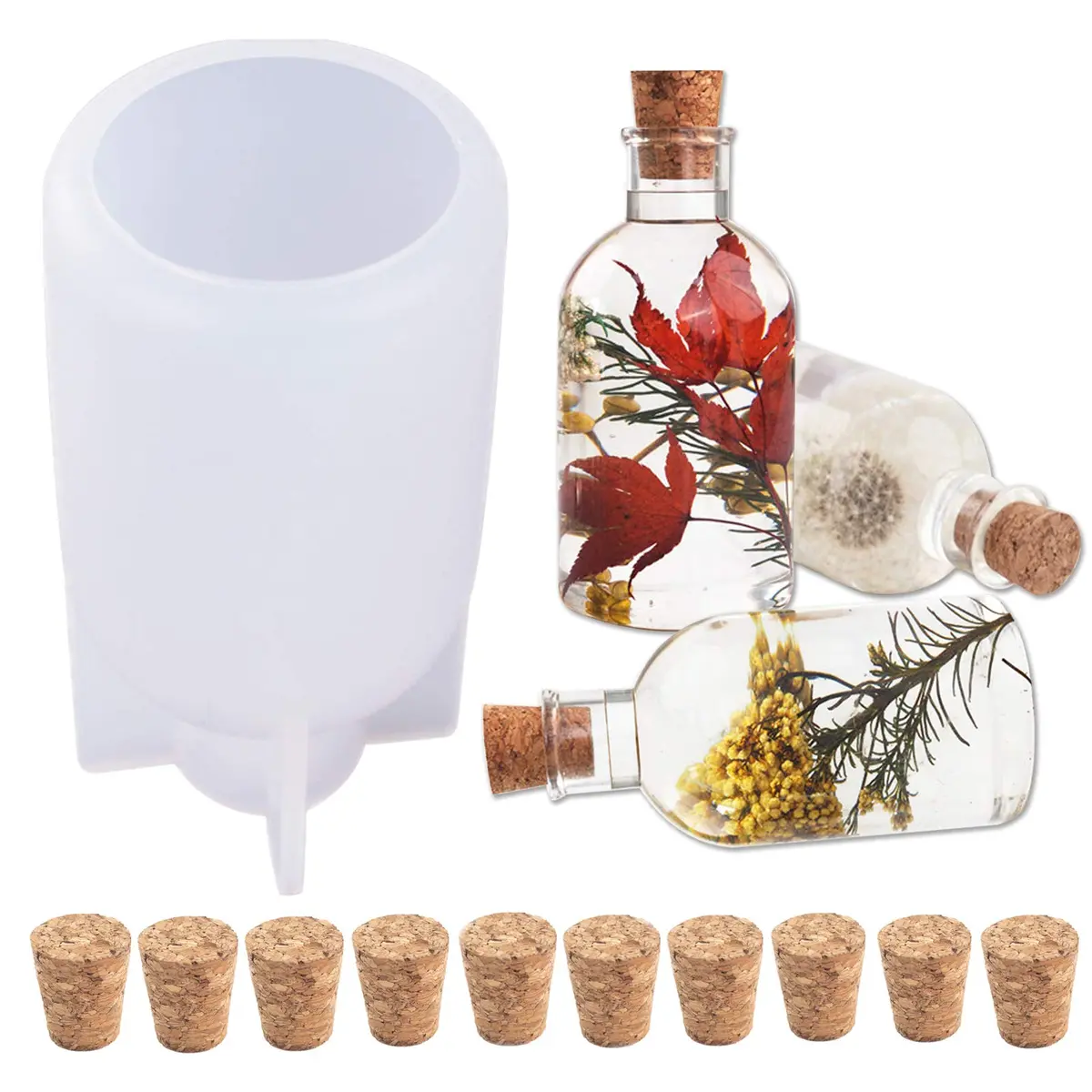 Wehous Resin Mold Bottle Shape with Wooden Stoppers | Epoxy Craft Decor (70-120 chars) - main product image