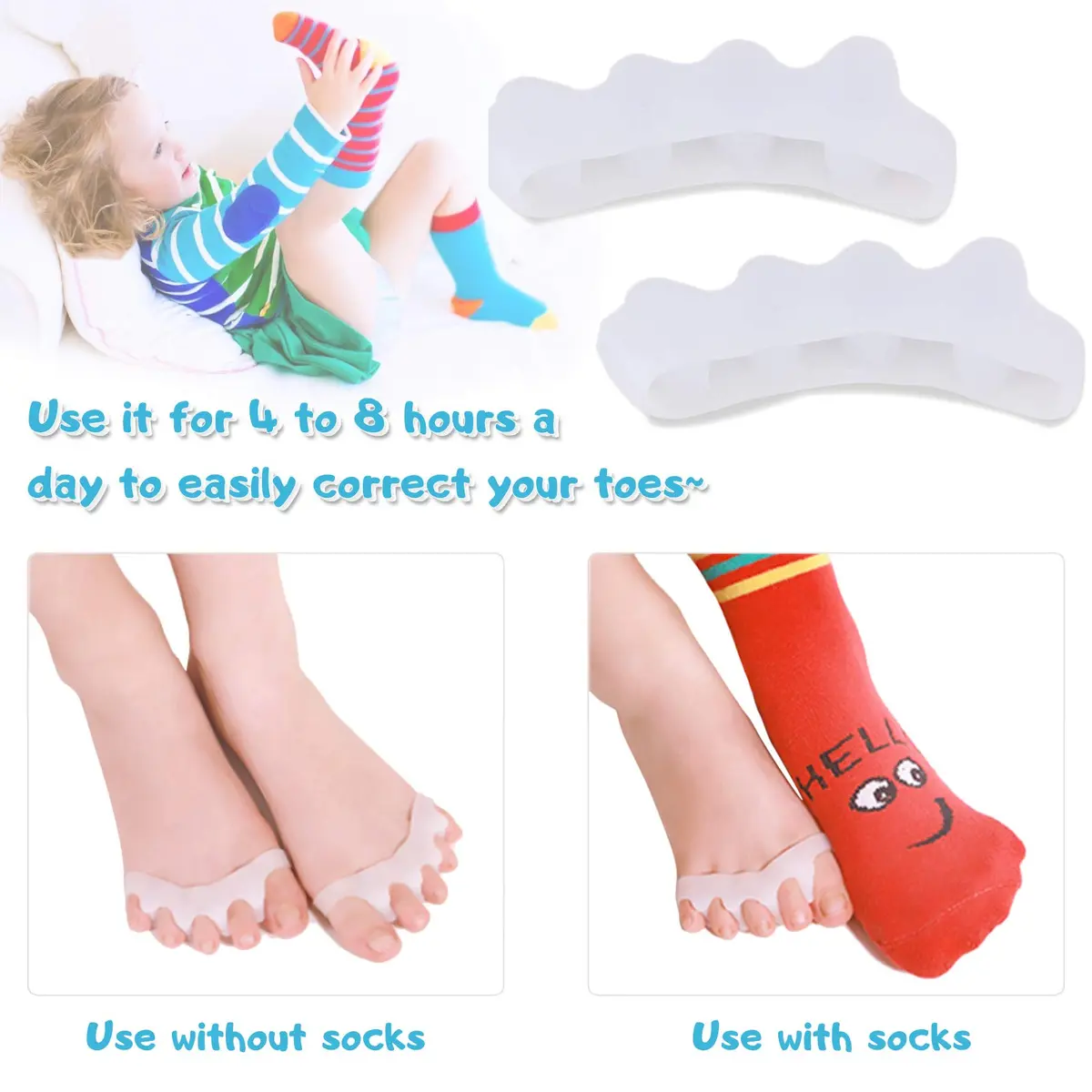 ERSANLI Gel Toe Separator & Bunion Corrector for Children | Overlapping Toe Relief, Beige, 2 Pcs - view 5