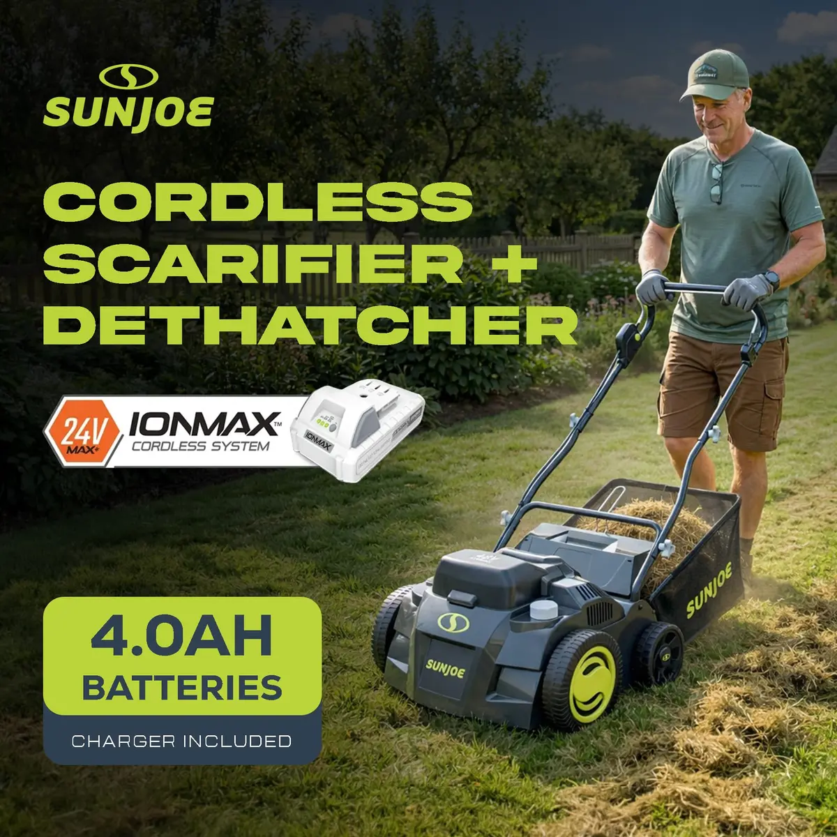 Sun Joe Cordless Scarifier & Dethatcher 24V-X2-DTS15 | 15-Inch, 48V Power, 5 Depth Positions - view 5