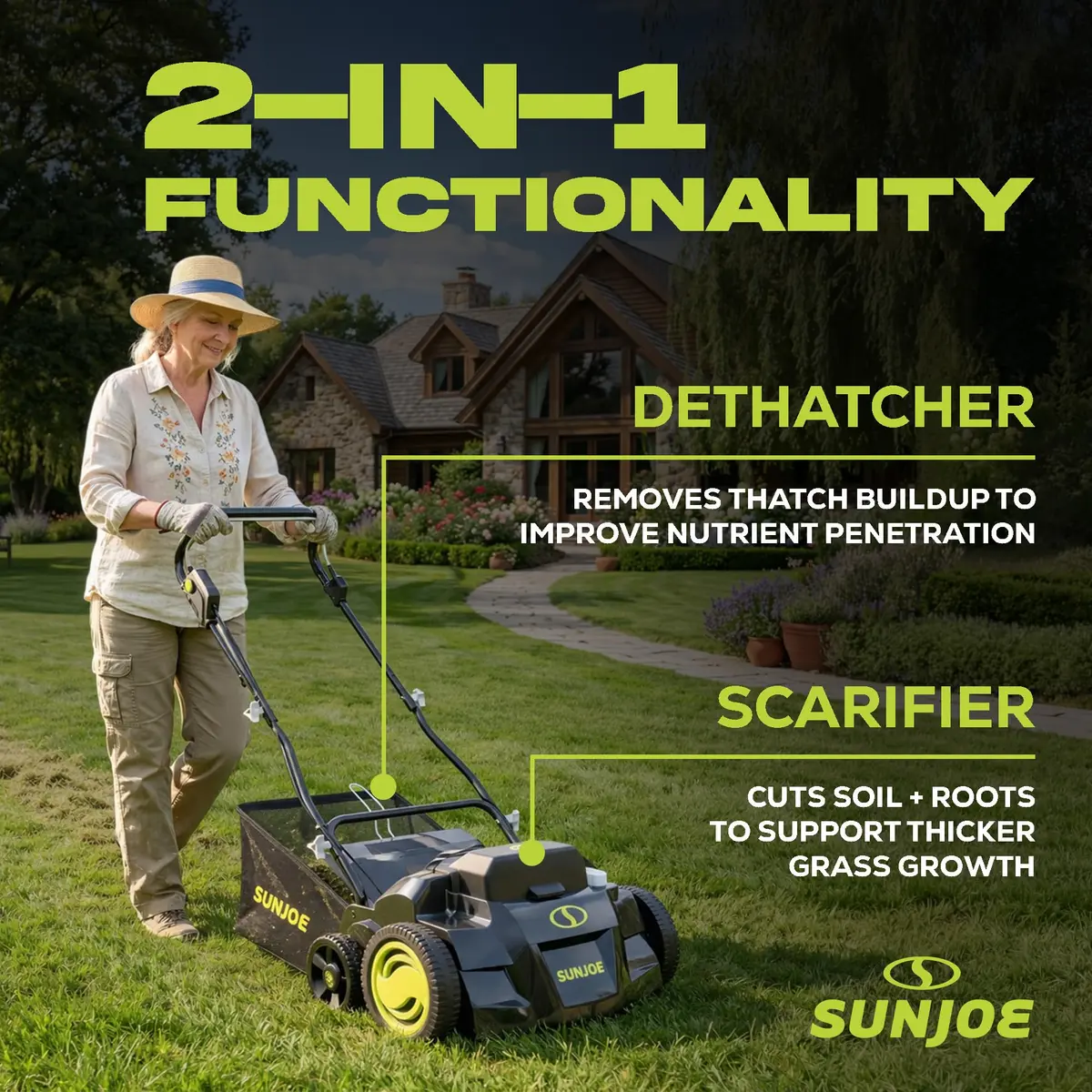 Sun Joe Cordless Scarifier & Dethatcher 24V-X2-DTS15 | 15-Inch, 48V Power, 5 Depth Positions - view 2