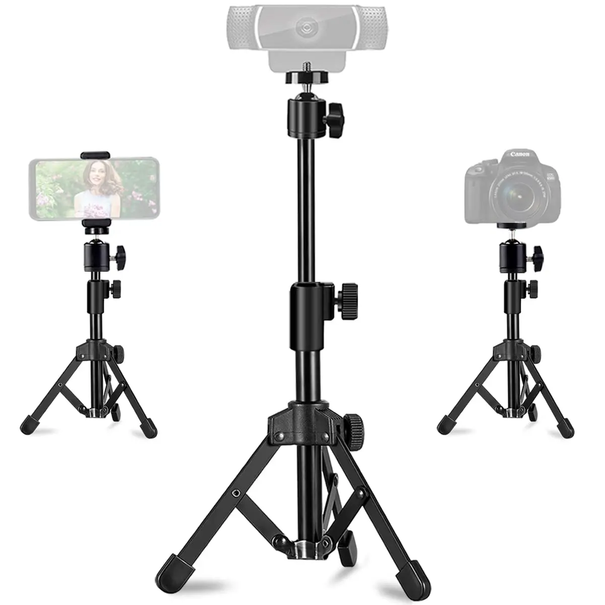 JCWINY Extendable Webcam Tripod Stand with Ball Head for Camera/Phone/Ring Light, 31cm (12 inches) Max Height | Universal 1/4" Screw Mount - main product image