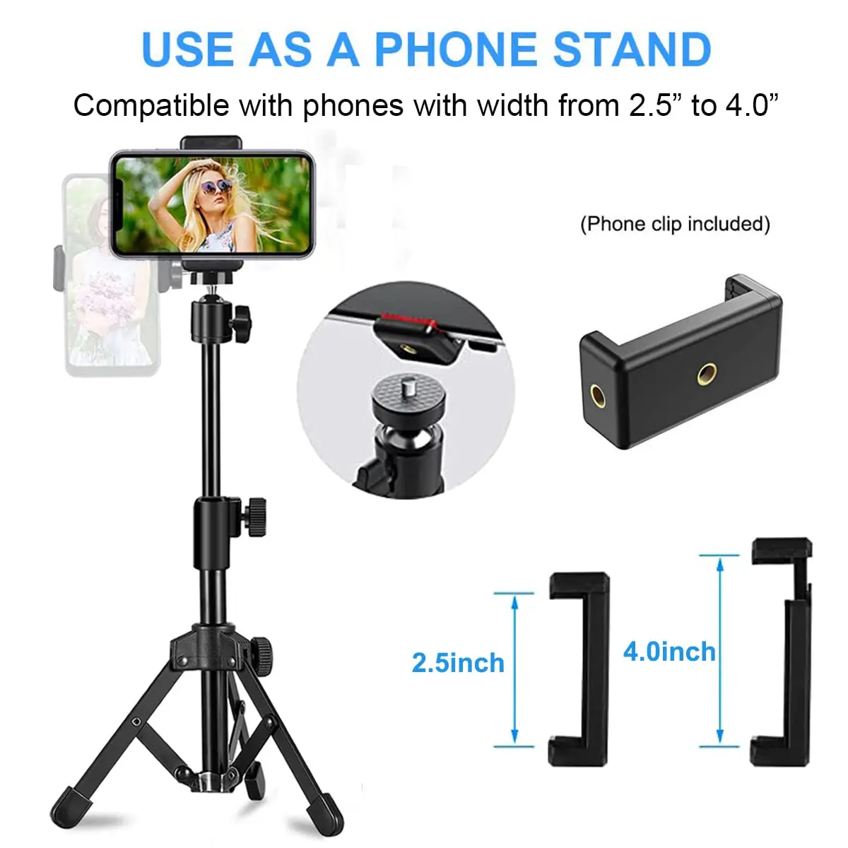 JCWINY Extendable Webcam Tripod Stand with Ball Head for Camera/Phone/Ring Light, 31cm (12 inches) Max Height | Universal 1/4" Screw Mount - view 5