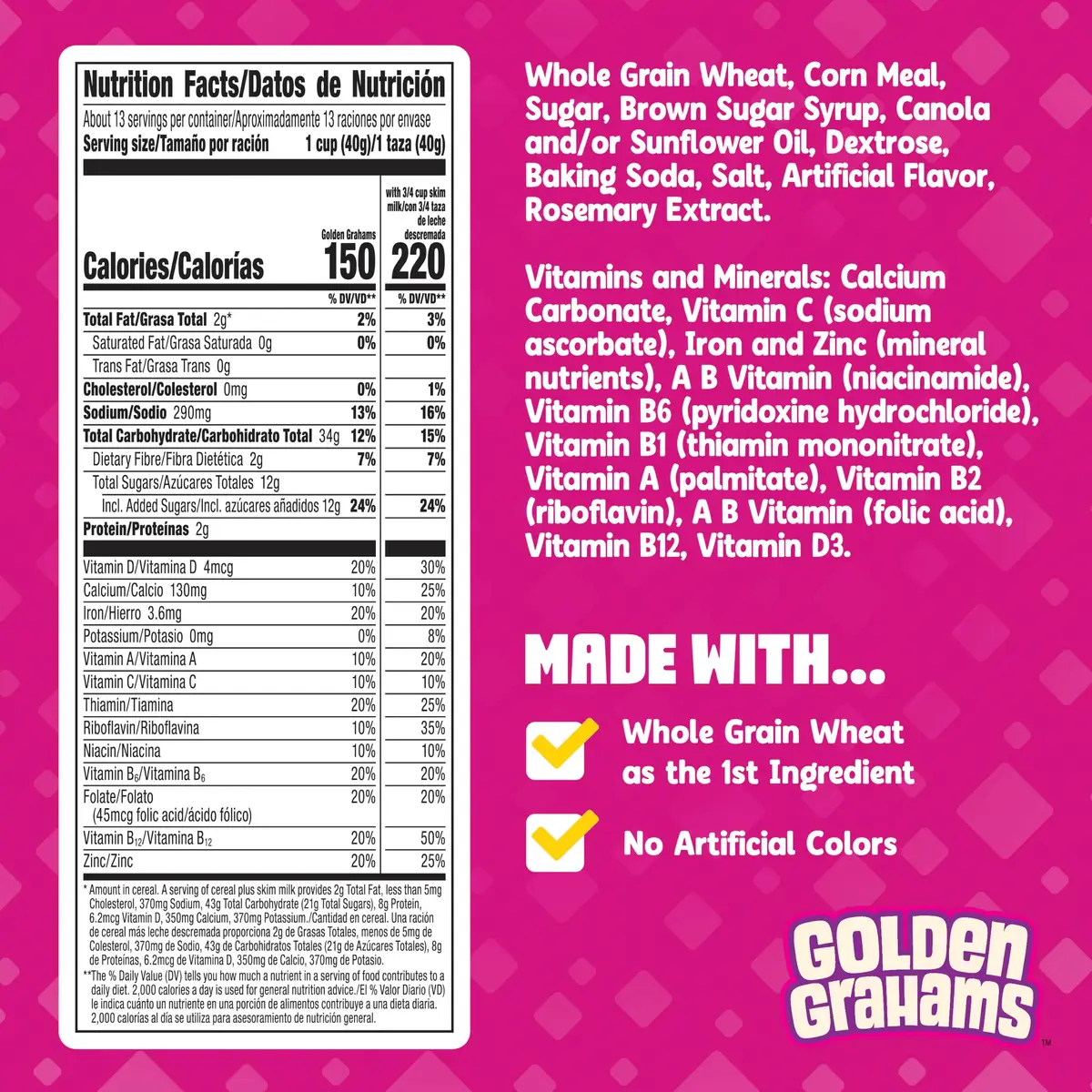 Golden Grahams Breakfast Cereal Whole Grain Family Size 536g (18.9 oz) | Nostalgic Graham Cracker Taste - view 2