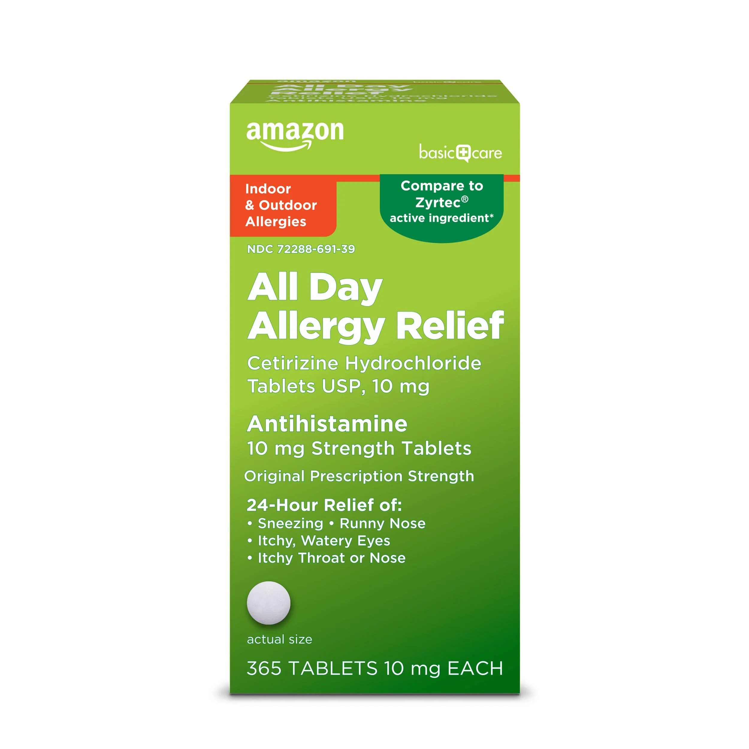 Amazon Basic Care All Day Allergy Cetirizine Hydrochloride Tablets 365 Count | 24-Hour Allergy Relief - main product image