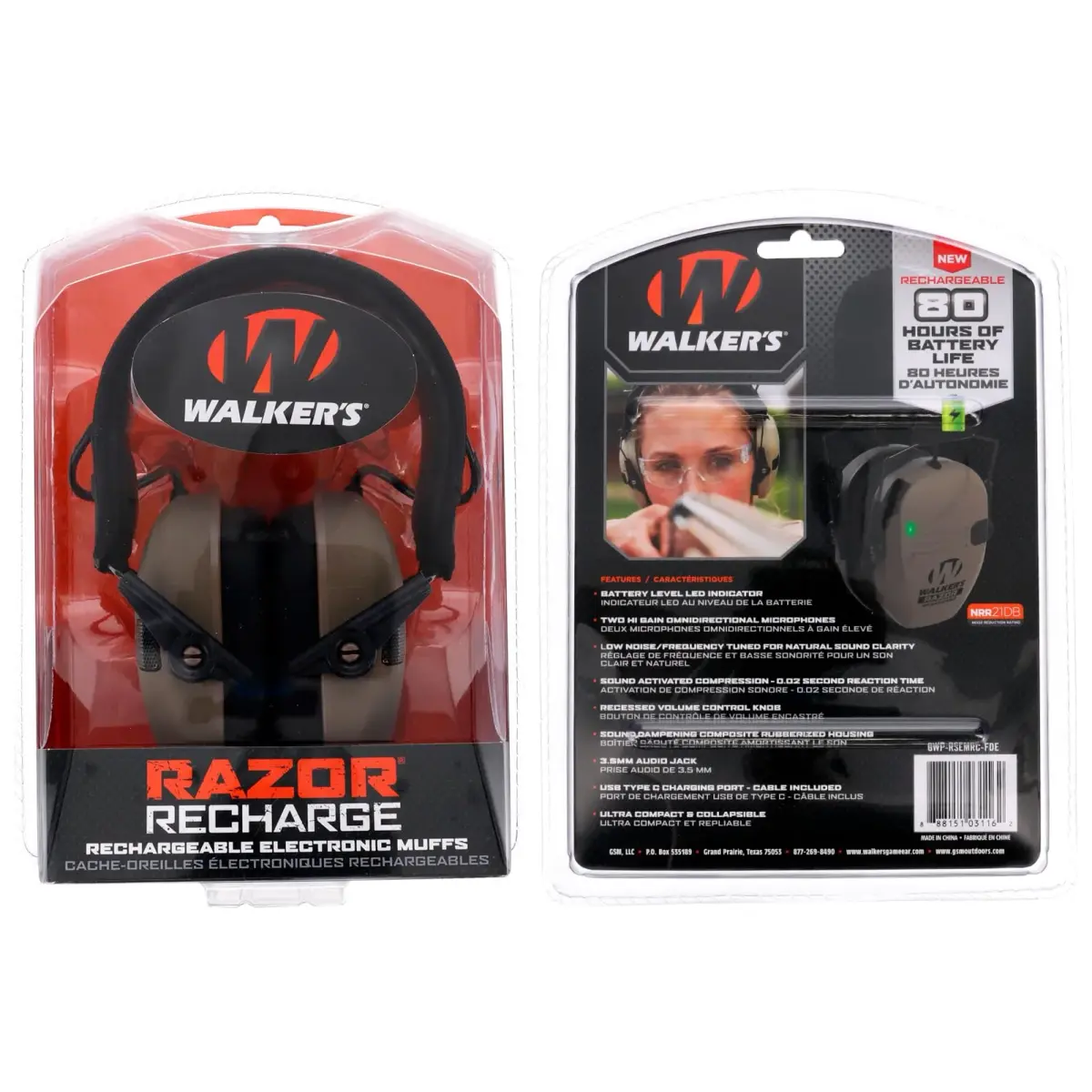 Walker's Razor Rechargeable Electronic Earmuffs FDE | 21dB Noise Reduction Rating - view 9