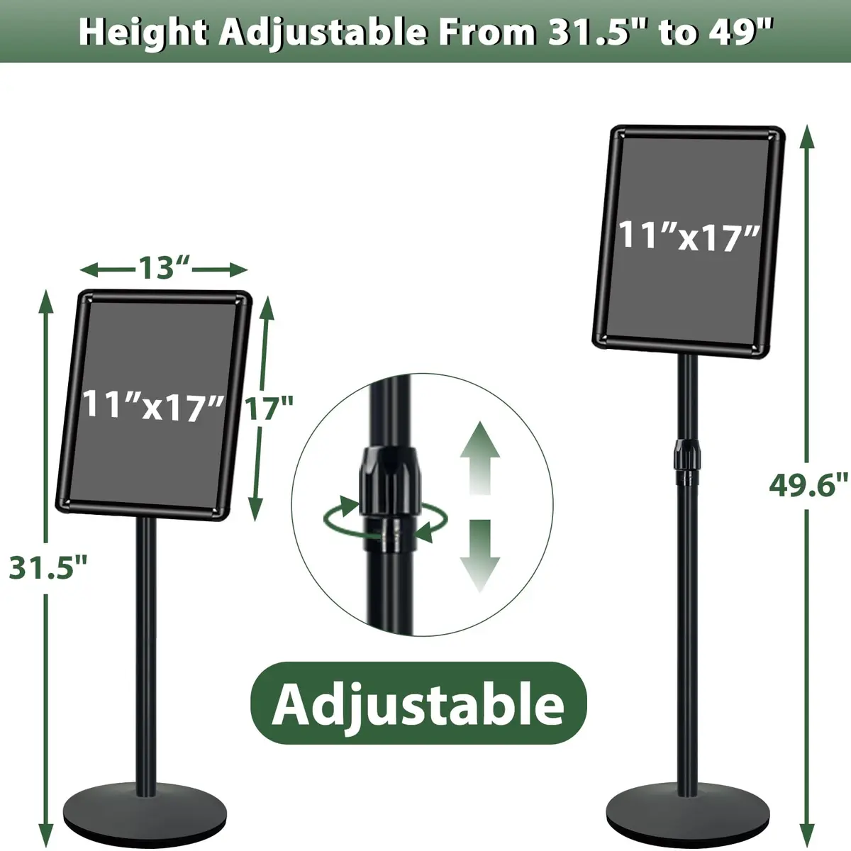 Mutualsign Heavy Duty Pedestal Sign Holder Stand 11x17" (28 x 43 cm) | Adjustable Height 31.5"-49" (80-125 cm) - view 3