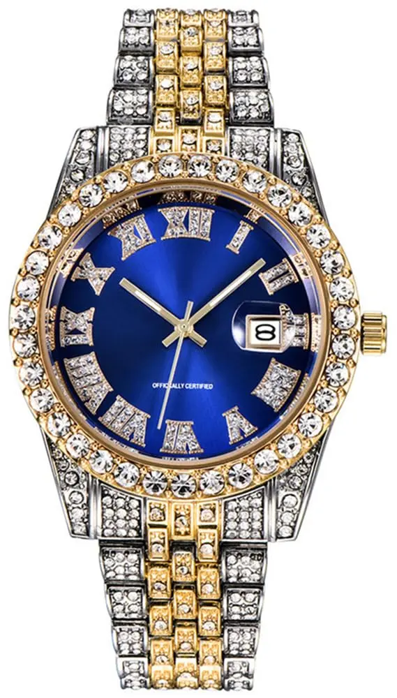 HUNRUY Hip Hop Watches for Men 42mm Alloy Dial | Iced-Out Bling Diamond Quartz Watch with Date - main product image