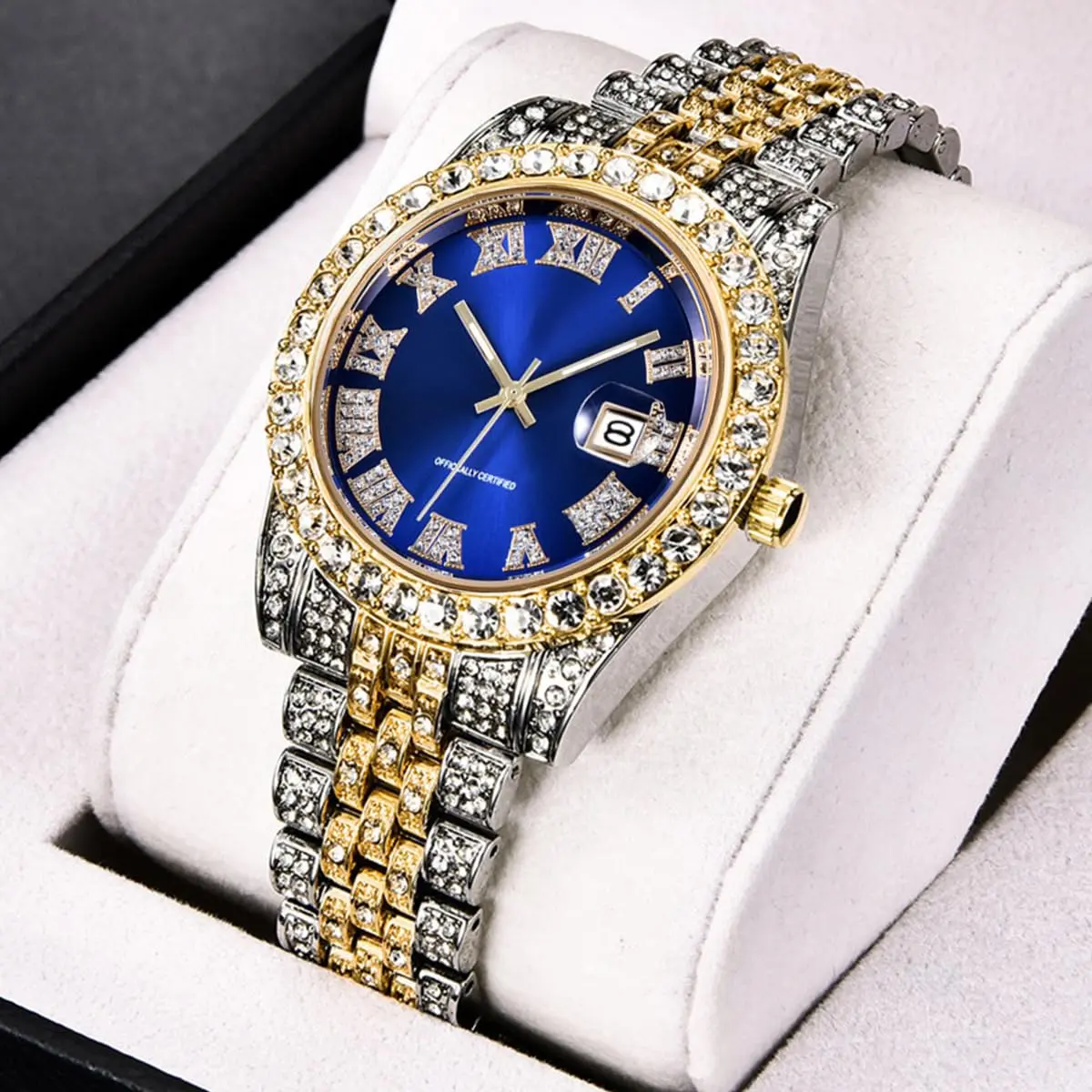 HUNRUY Hip Hop Watches for Men 42mm Alloy Dial | Iced-Out Bling Diamond Quartz Watch with Date - view 2