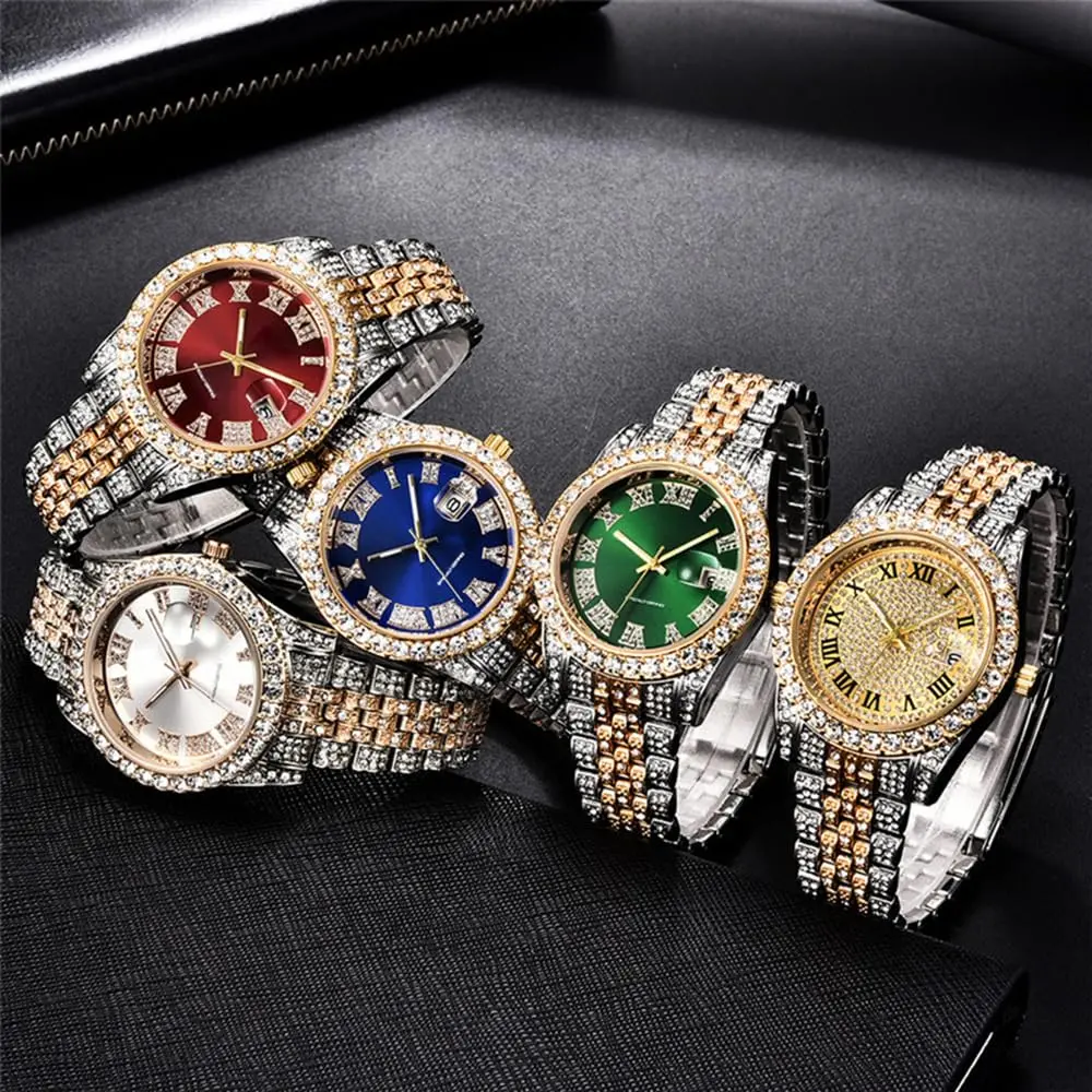 HUNRUY Hip Hop Watches for Men 42mm Alloy Dial | Iced-Out Bling Diamond Quartz Watch with Date - view 4
