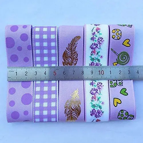Libiline Purple Satin Organza Grosgrain Ribbon 17 Yards (51m) | Assorted Widths for Crafts & Decor - view 3