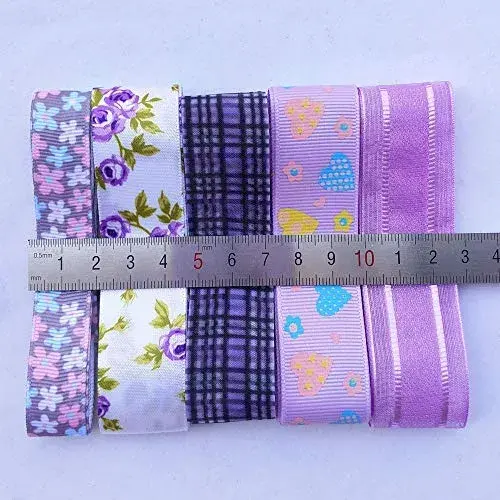Libiline Purple Satin Organza Grosgrain Ribbon 17 Yards (51m) | Assorted Widths for Crafts & Decor - view 4