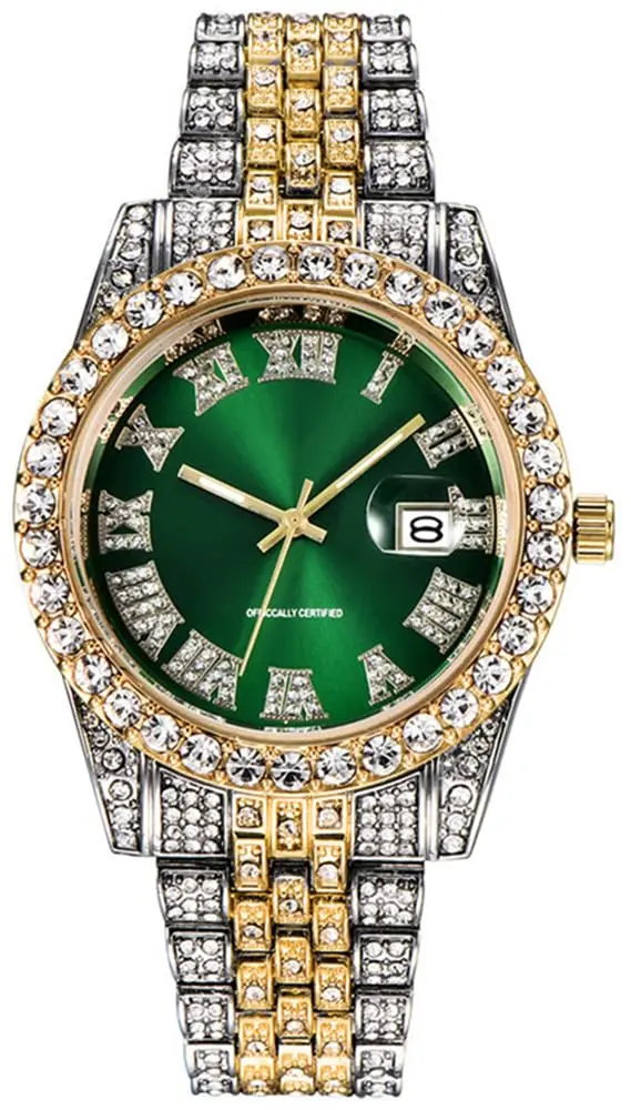 HUNRUY Hip Hop Watches for Men 42mm | Iced-Out Bling Diamond Quartz with Date - main product image