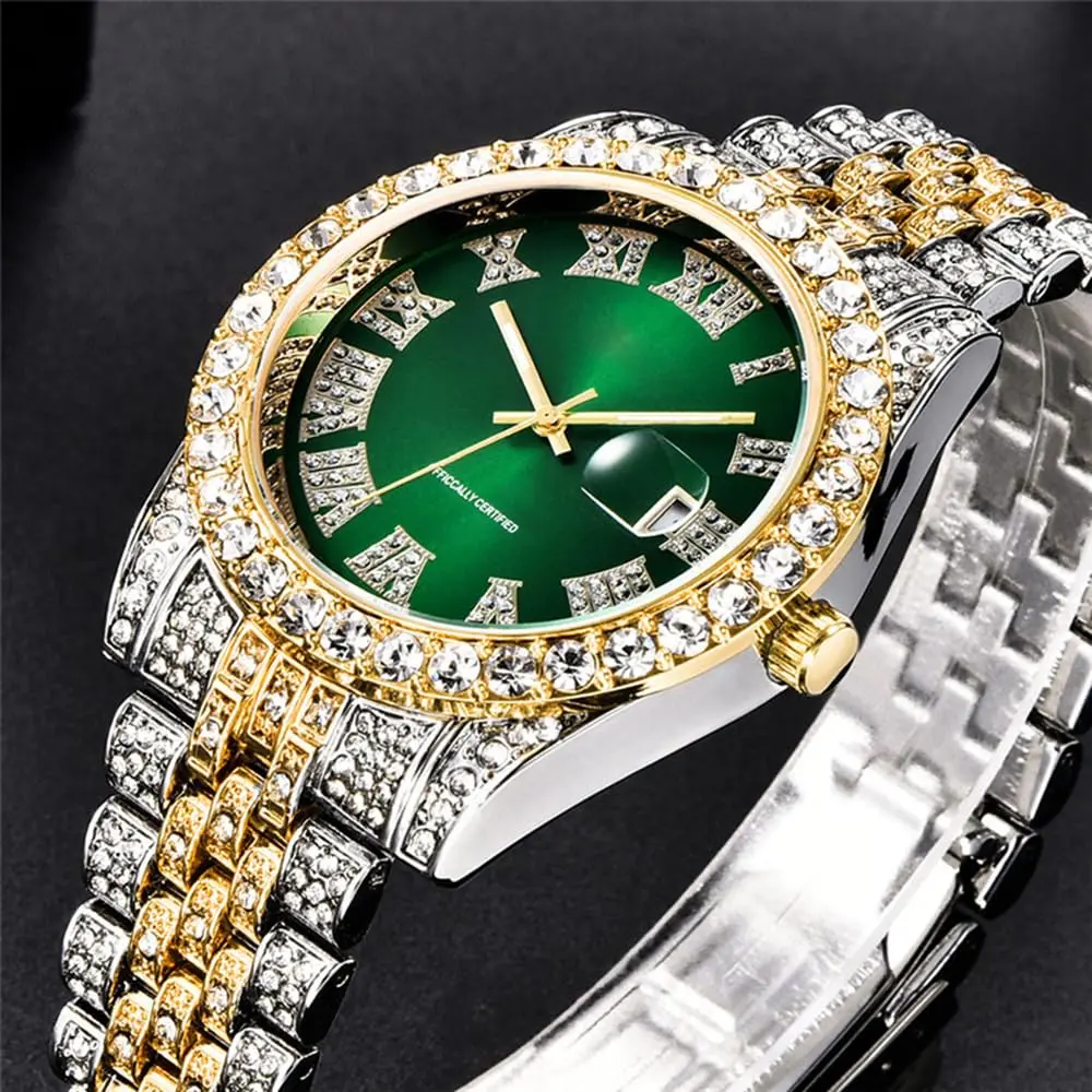 HUNRUY Hip Hop Watches for Men 42mm | Iced-Out Bling Diamond Quartz with Date - view 6