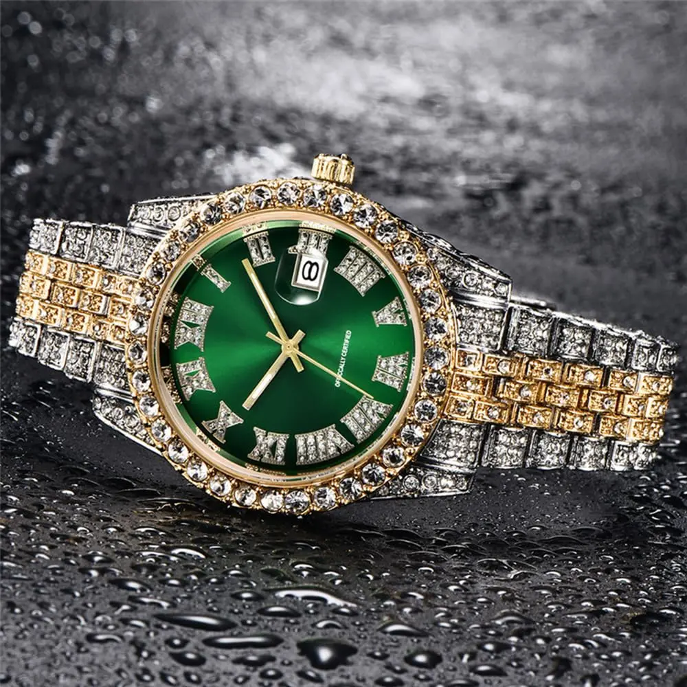 HUNRUY Hip Hop Watches for Men 42mm | Iced-Out Bling Diamond Quartz with Date - view 7