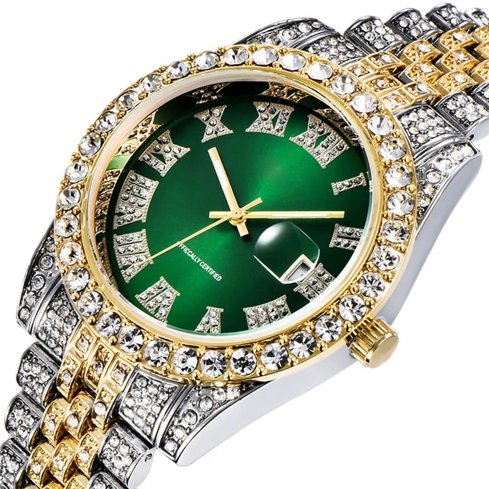 HUNRUY Hip Hop Watches for Men 42mm | Iced-Out Bling Diamond Quartz with Date - view 2