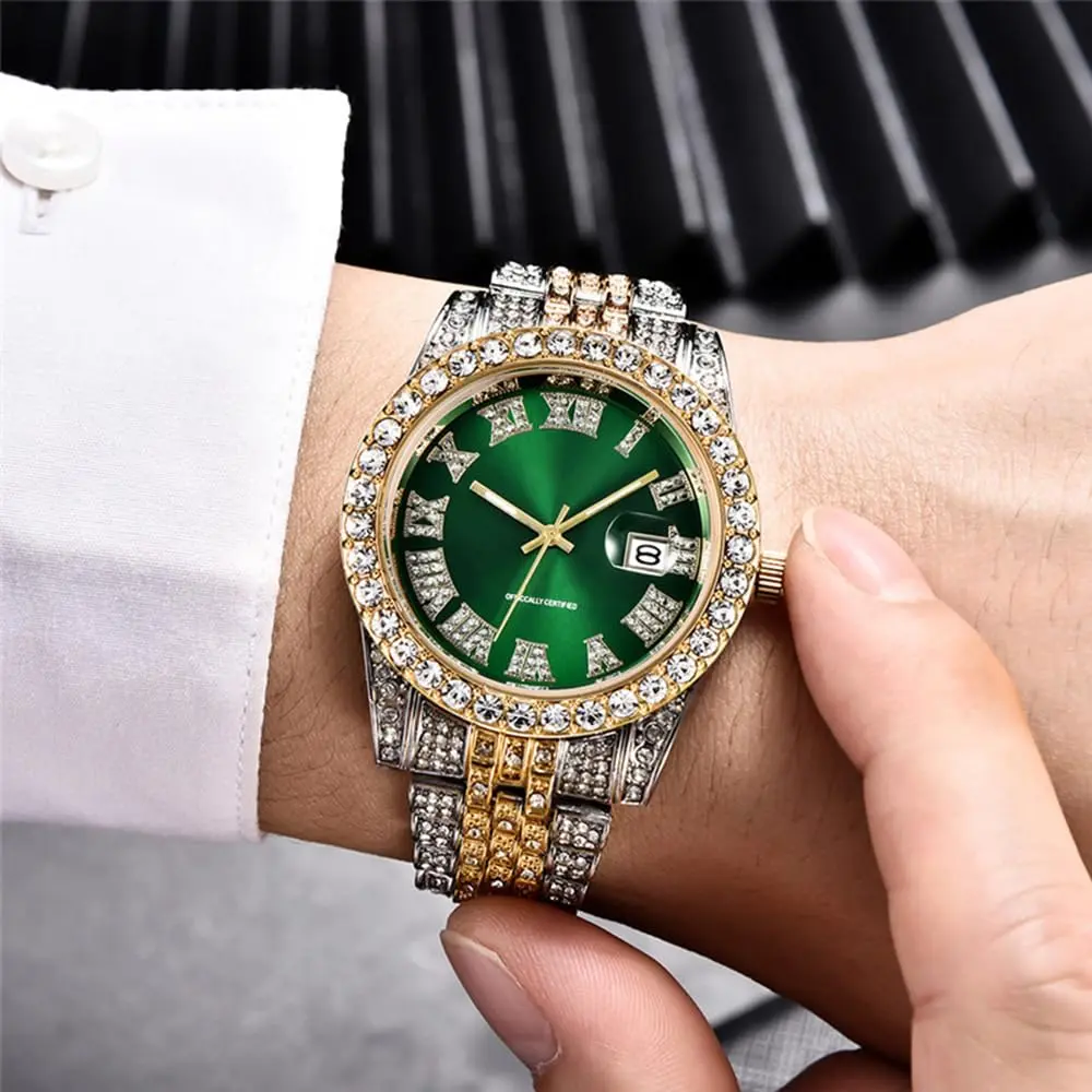 HUNRUY Hip Hop Watches for Men 42mm | Iced-Out Bling Diamond Quartz with Date - view 5