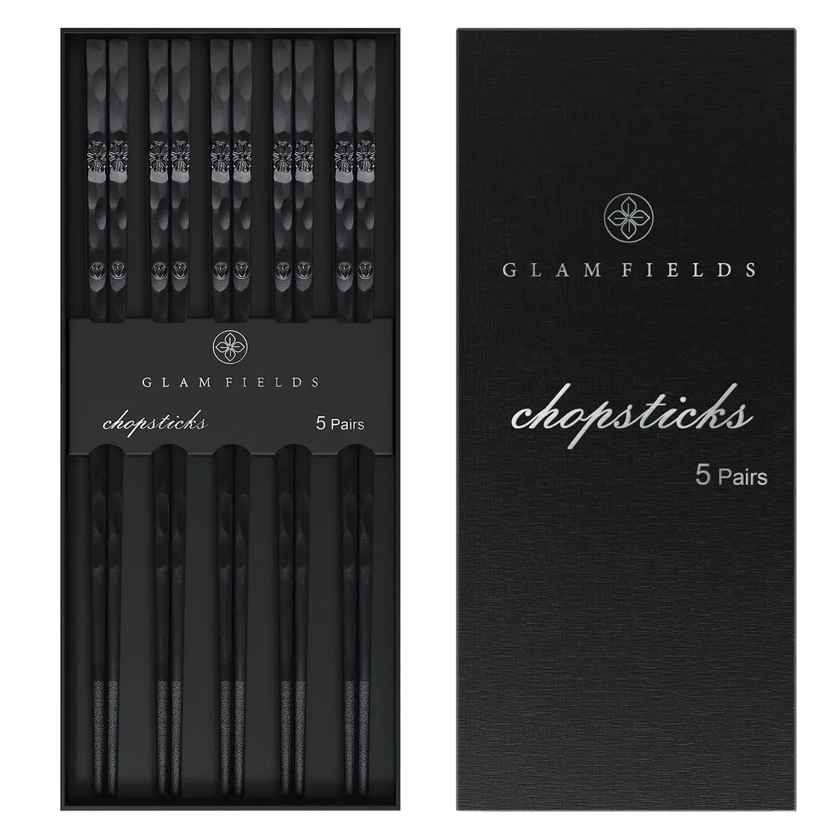 Glamfields Black Fiberglass Chopsticks | Reusable, Dishwasher Safe, Non-slip, 9.5 inches, Gift Set - main product image