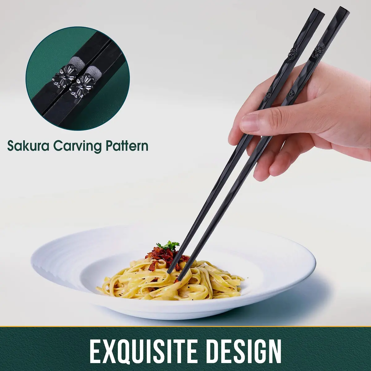 Glamfields Black Fiberglass Chopsticks | Reusable, Dishwasher Safe, Non-slip, 9.5 inches, Gift Set - view 4