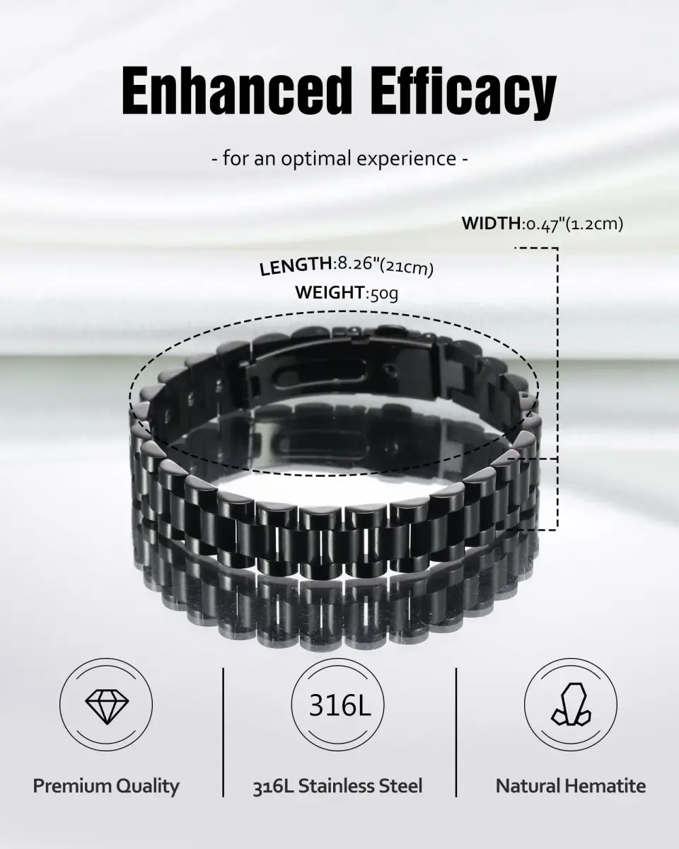 Jecanori Hematite Magnetic Bracelet for Men, 22cm (8.66 Inch) | Hypoallergenic & Adjustable - view 3