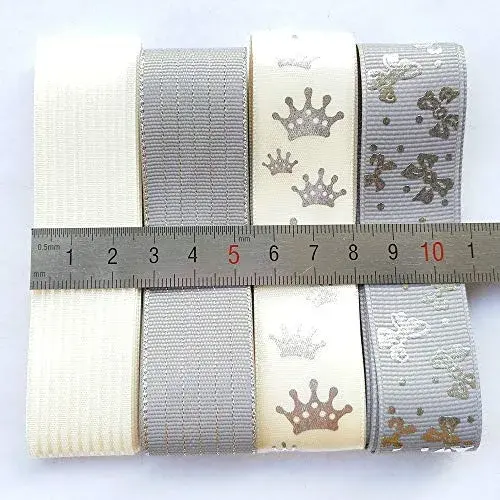 Libiline Assorted Grey Beige Satin Organza Grosgrain Ribbon Craft DIY Packing Hair Bow Accessory 25mm (1 inch) | Random 20 Yards - view 4