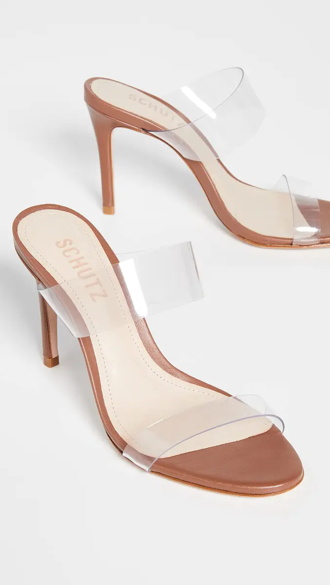 SCHUTZ Ariella Sandals 7.5 Medium US | Wood, Brown, Clear, Heeled 90mm - view 3