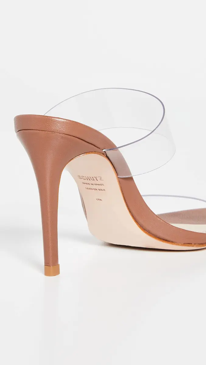 SCHUTZ Ariella Sandals 7.5 Medium US | Wood, Brown, Clear, Heeled 90mm - view 4