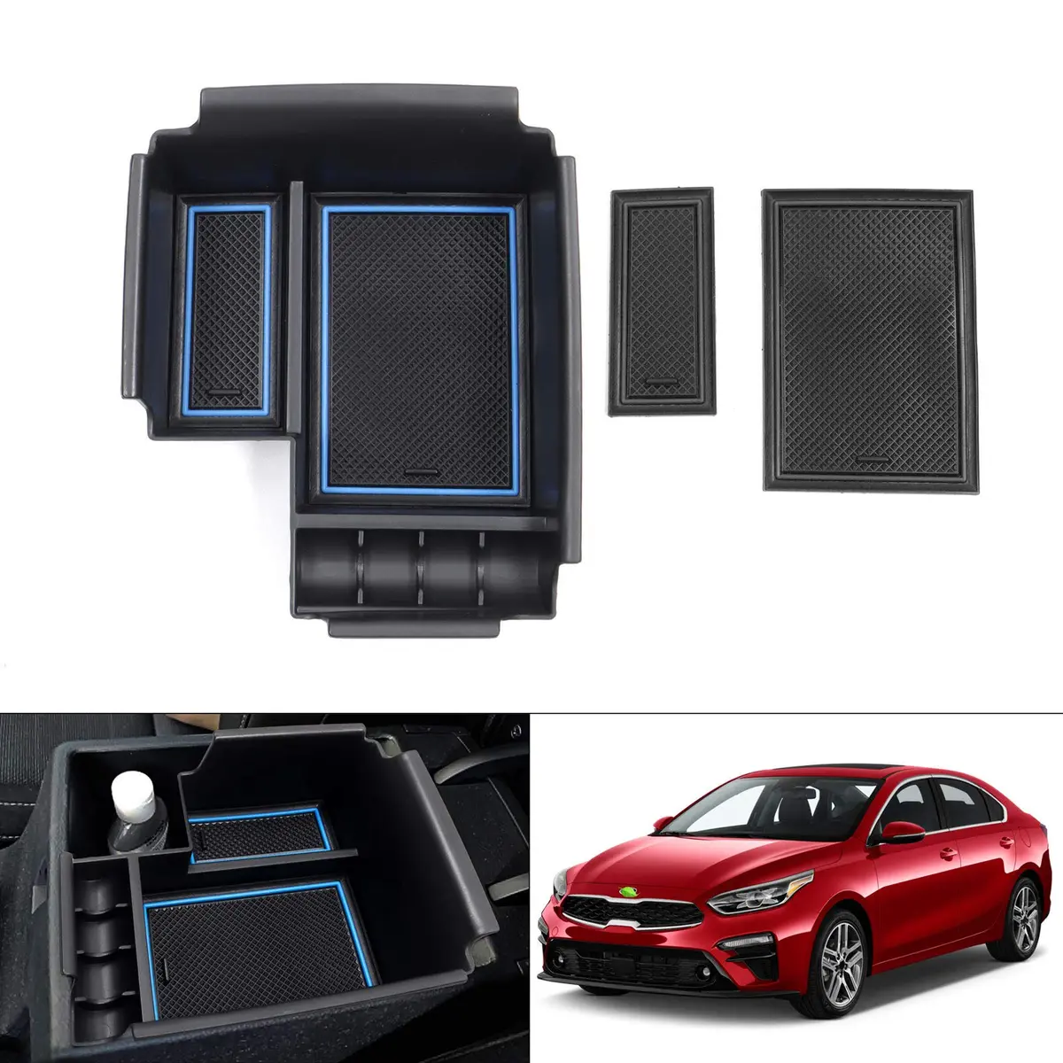Autorder Center Console Organizer for Kia Forte 2019-2024 | Secondary Insert Tray with 2 Color Mats - main product image
