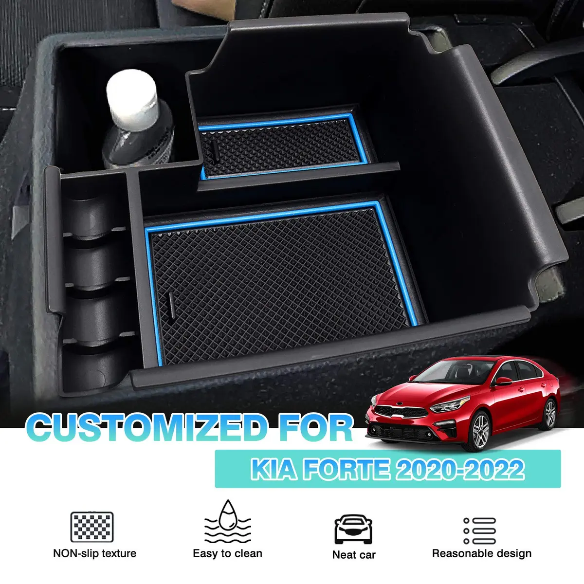 Autorder Center Console Organizer for Kia Forte 2019-2024 | Secondary Insert Tray with 2 Color Mats - view 4