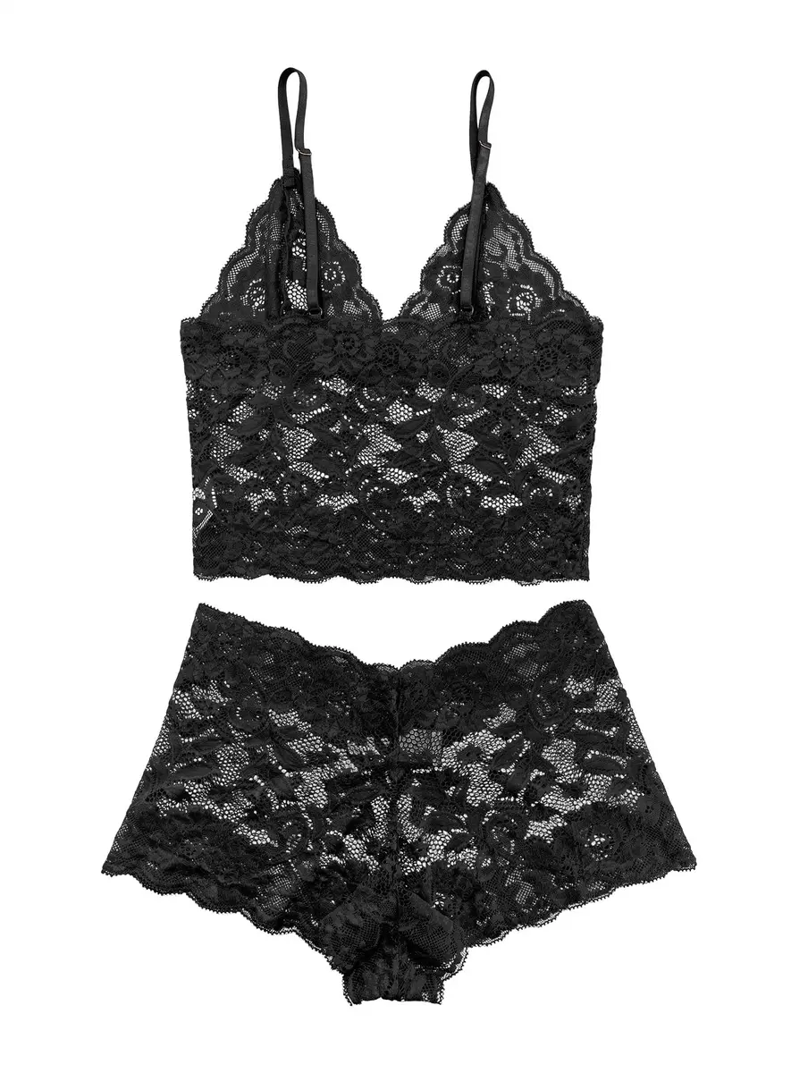 Lilosy Sexy Lingerie Set 2 Piece Women Pajamas Black Small | Lace, Floral, Comfortable Fit - view 5
