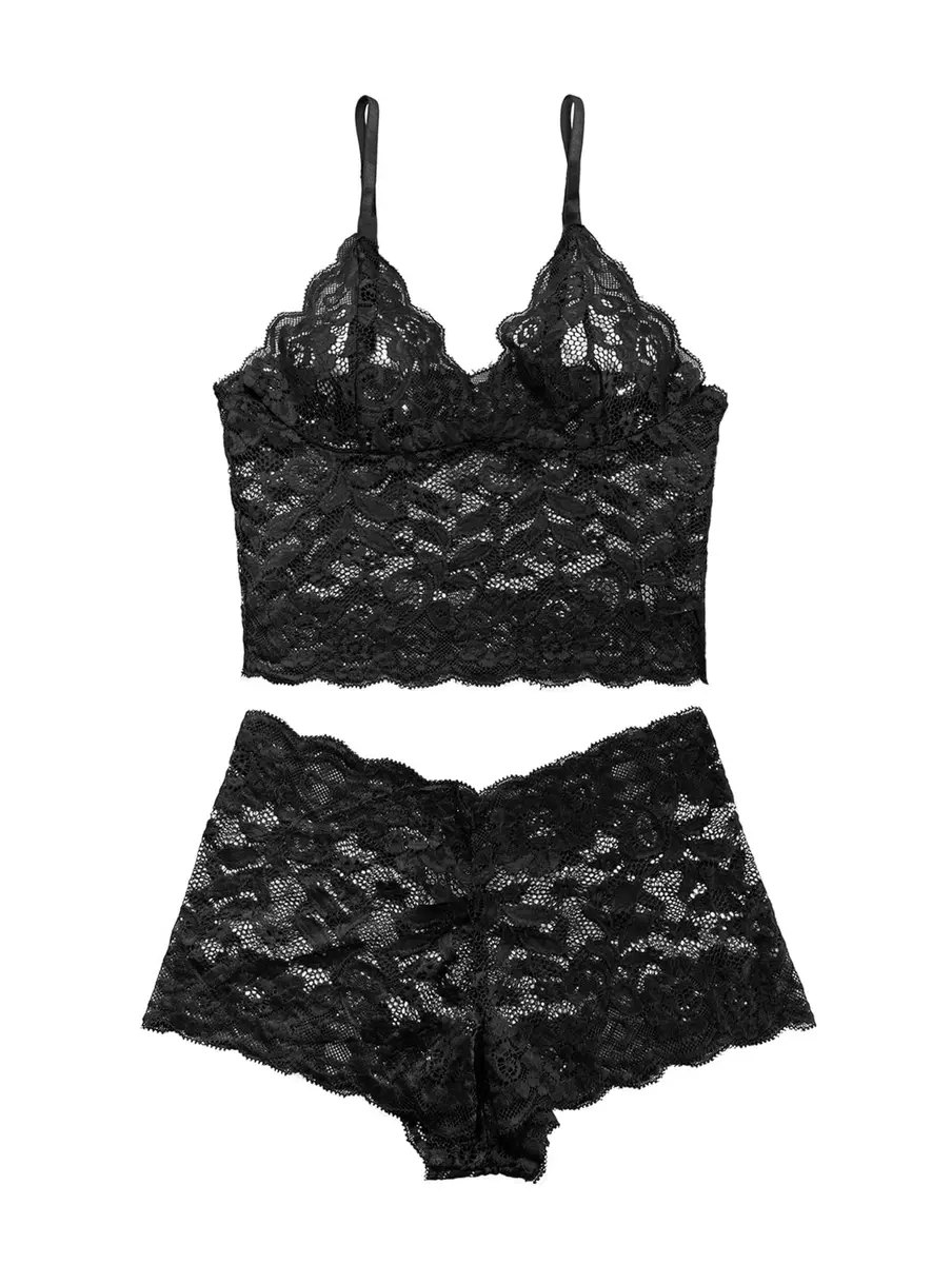Lilosy Sexy Lingerie Set 2 Piece Women Pajamas Black Small | Lace, Floral, Comfortable Fit - view 4