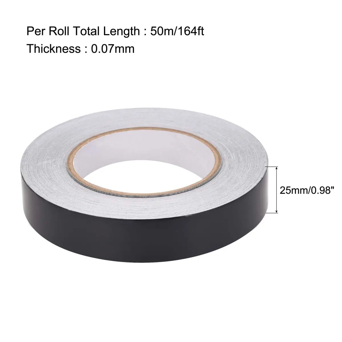 uxcell Black Matte Aluminum Foil Tape 25mm x 50m (0.98in x 164ft) | HVAC Sealing & Patching - view 2