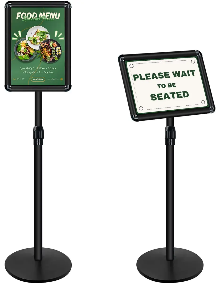 Mutualsign Heavy Duty Pedestal Sign Holder Stand, Adjustable Aluminum Frame, 8.5 x 11 Inches, Black - main product image