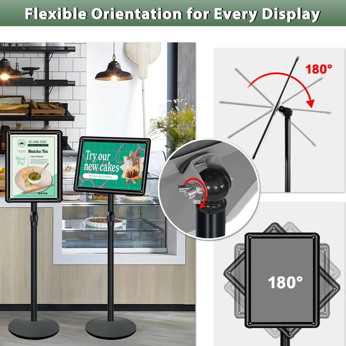 Mutualsign Heavy Duty Pedestal Sign Holder Stand, Adjustable Aluminum Frame, 8.5 x 11 Inches, Black - view 5