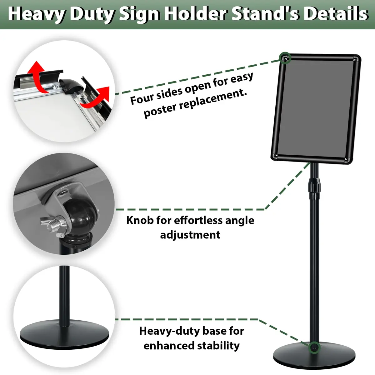 Mutualsign Heavy Duty Pedestal Sign Holder Stand, Adjustable Aluminum Frame, 8.5 x 11 Inches, Black - view 4