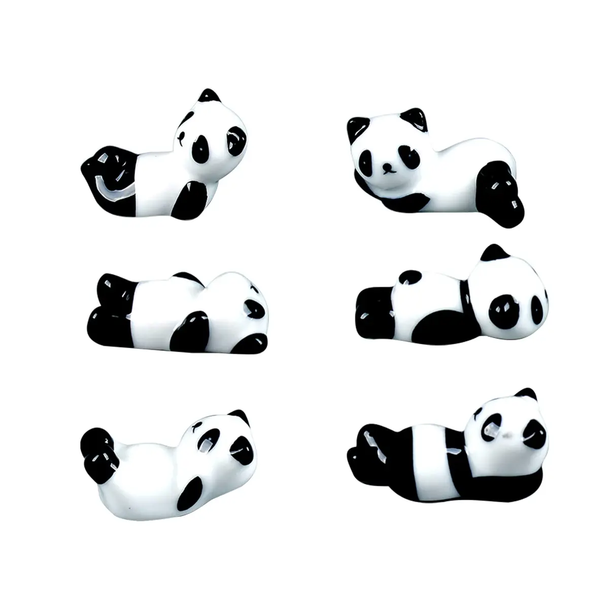 XINYU Cute Ceramic Panda Chopstick Rests (6-Pack, Black/White) | Set of 6 Animal Print Holders for Dining Tables - main product image