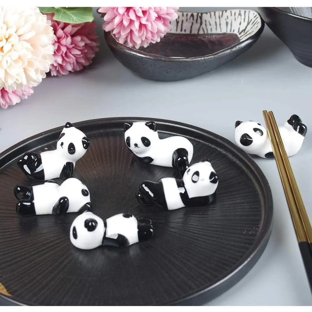 XINYU Cute Ceramic Panda Chopstick Rests (6-Pack, Black/White) | Set of 6 Animal Print Holders for Dining Tables - view 2