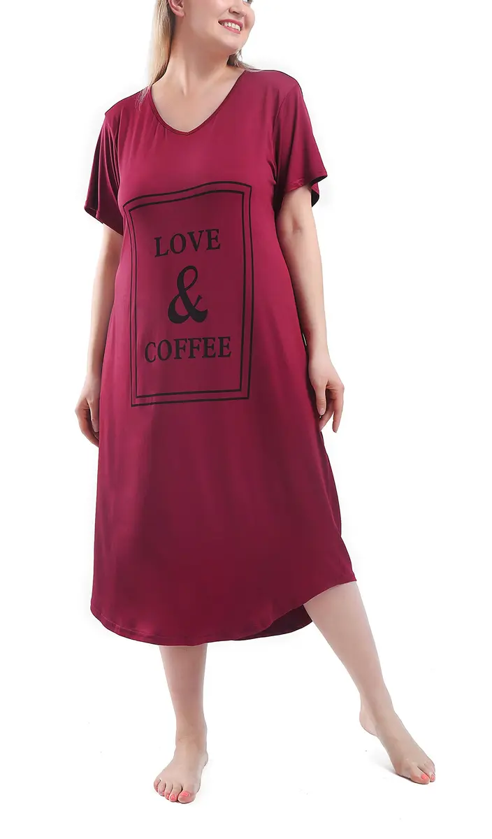 FEREMO Plus Size Nightgown for Women V Neck Short Sleeve Sleepwear (Red, 3X) | Comfortable, Plus Size Nightshirt - main product image