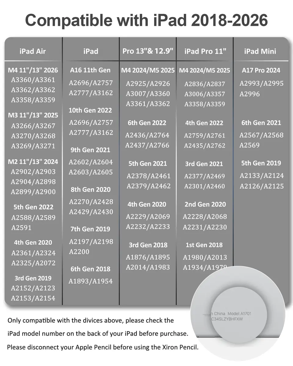 XIRON Stylus Pen for iPad 2018-2026 | Palm Rejection & Fast Charging (70-120 chars) - view 2